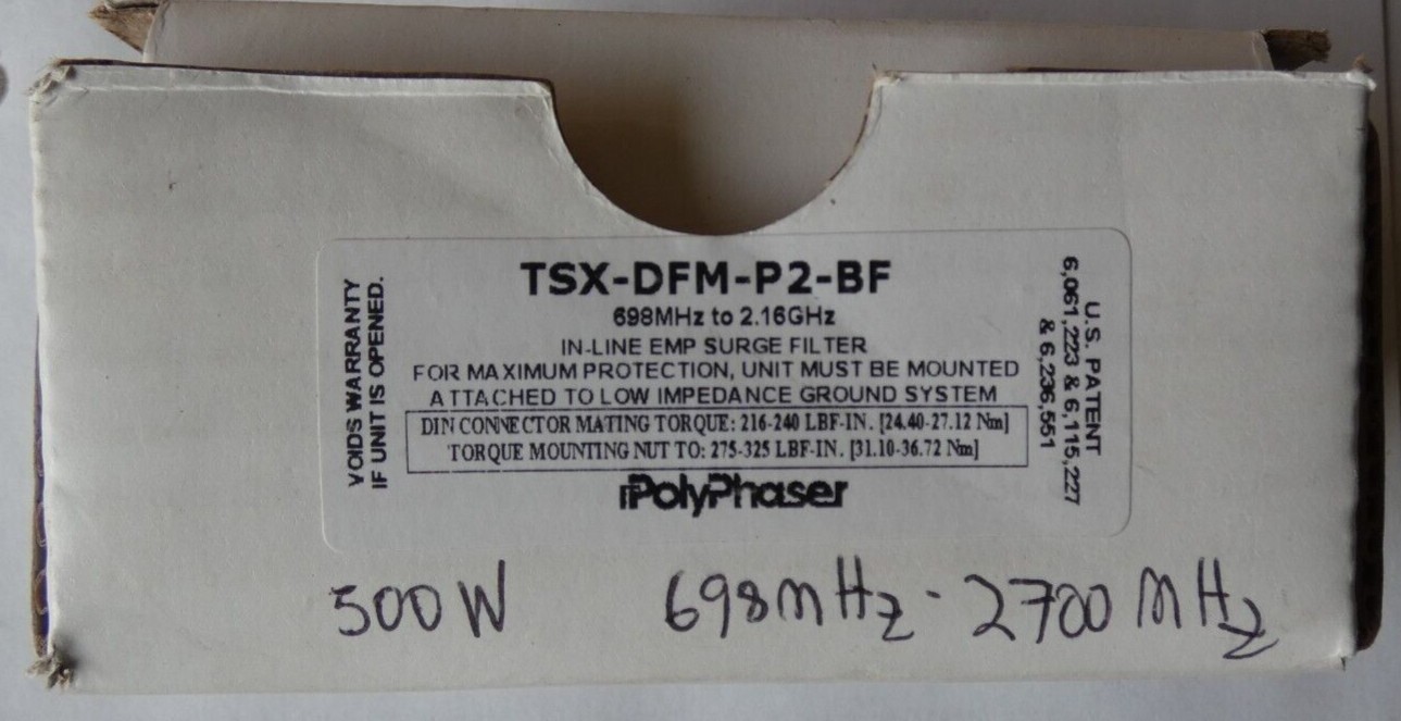 New old stock PolyPhaser In-Line EMP Surge Filter TSX-DFM-P2-BF 698-2700MHz 500W