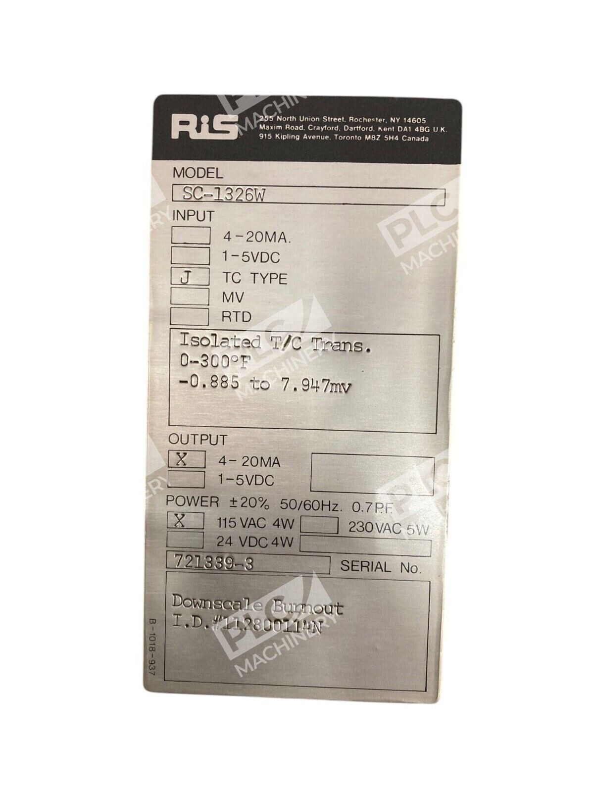 Ametek RiS Rochester Instrument Systems TC Type Transmitter SC-1326W