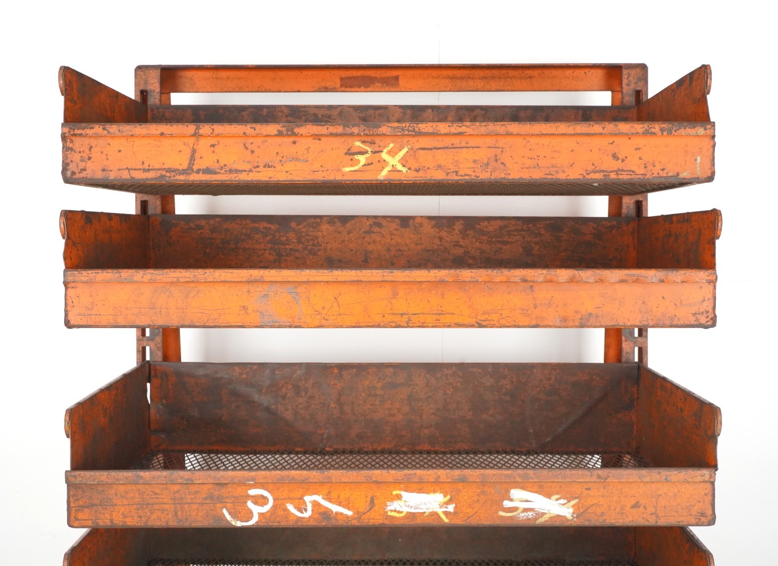 Industrial Six Tray Orange Steel Rolling Cart