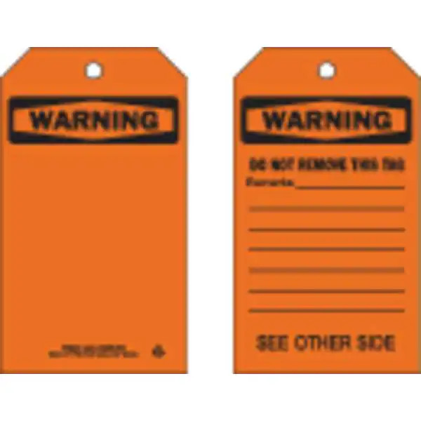 Brady Warning Tag, Warning Tags, Polyester, 7 in H x 4 in W, Black, Orange,