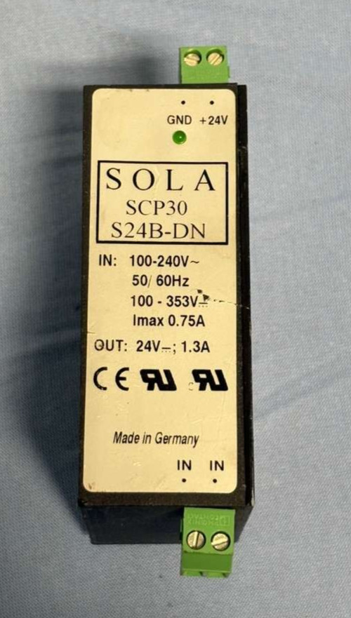 SOLA SCP30 Power Supply Input 100-240V Imax 0.75A Output 24V-1.3A Part S24B-DN