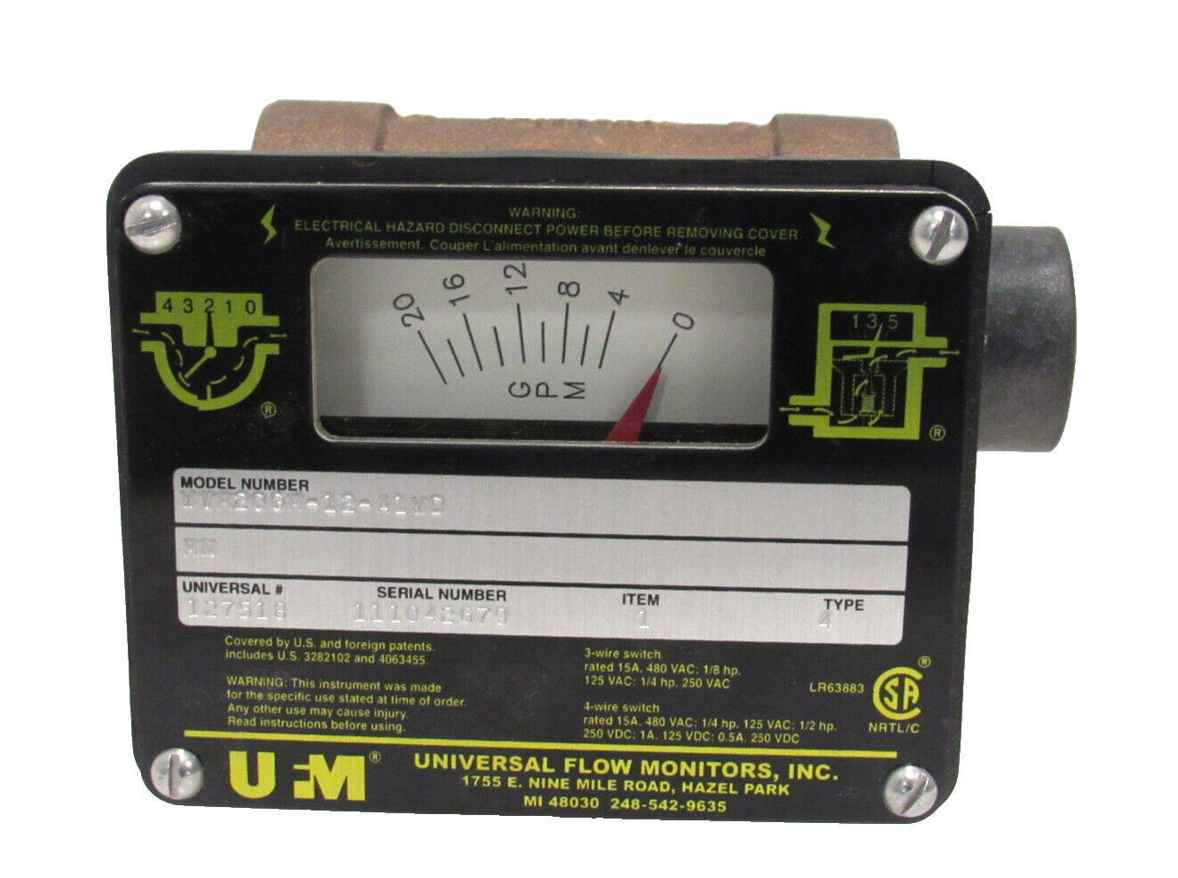 NEW UNIVERSAL FLOW MONITORS WVM20GM-12-A1WD FLOW RATE 127518 1-3/4″