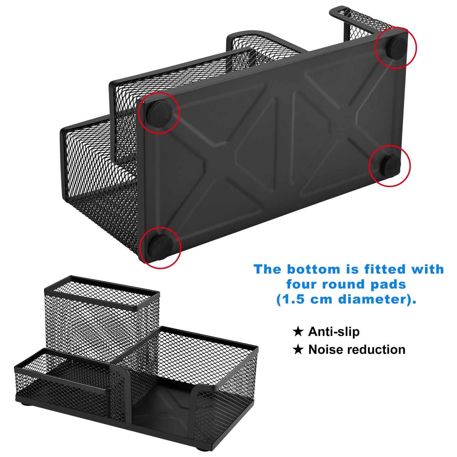 Mesh Desk Organizer, Pen and Stationery Holder with 3 Compartments for Black