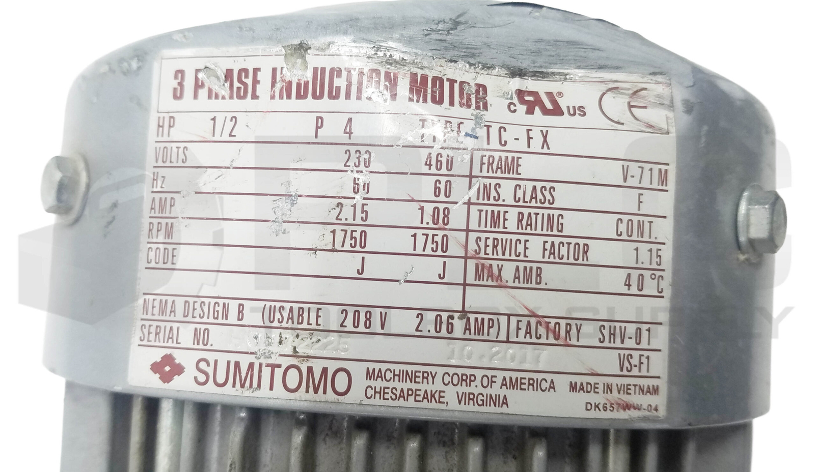 SUMITOMO RNYM05-1320YC-20 GEAR MOTOR RATIO: 20 1/2HP, PA126917