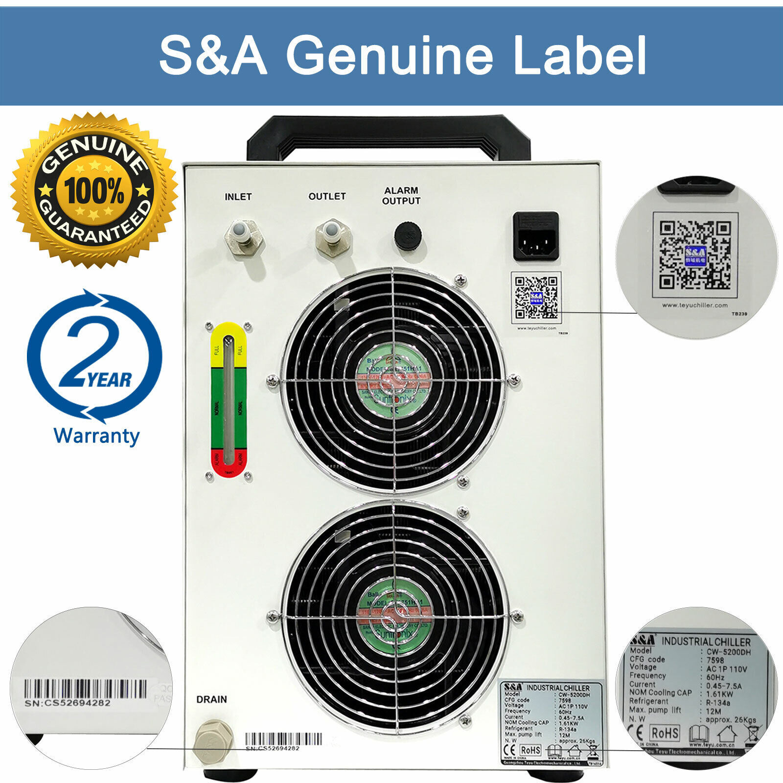 Industrial Water Chiller S&A CW-5200DH For Laser Machine Cutter Engraver US SHIP