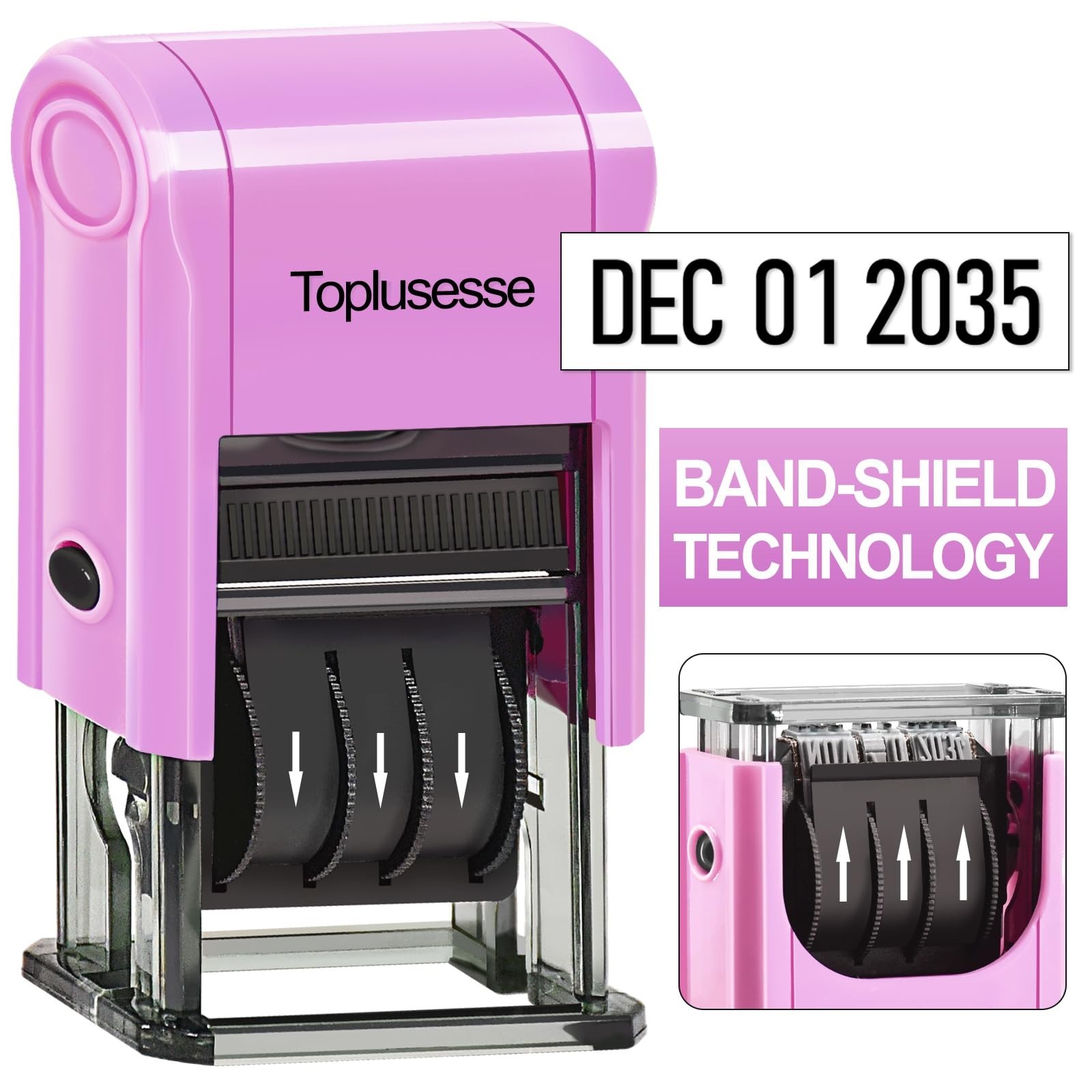 Date Stamp Self Inking Dater Stamp for Business 12 Year Band Purple Mount Bla…