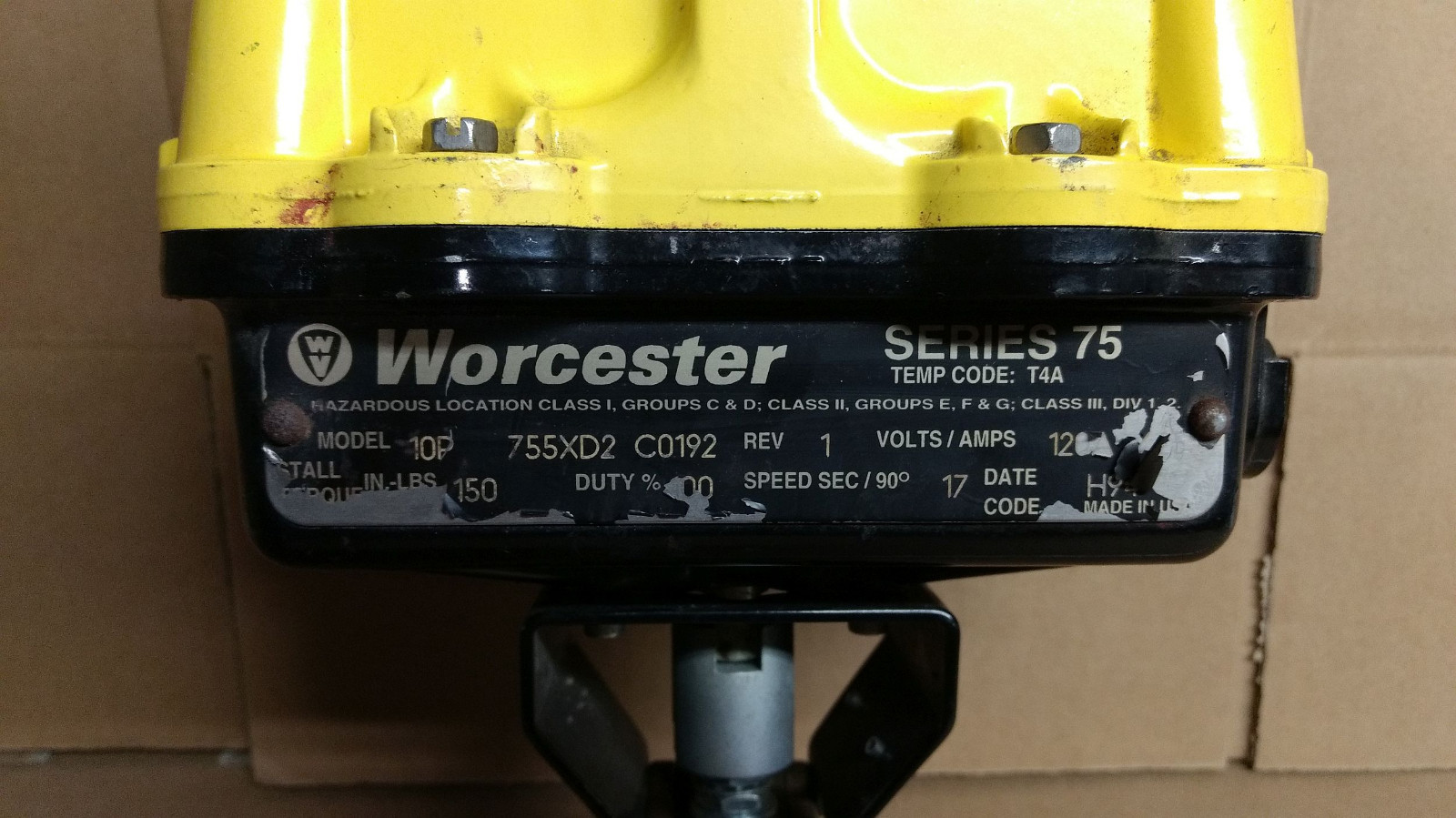 1 USED WORCESTER 10P 755XD2 C0192 SERIES 75 ACTUATOR w/3/4″BD416T-SE VALVE