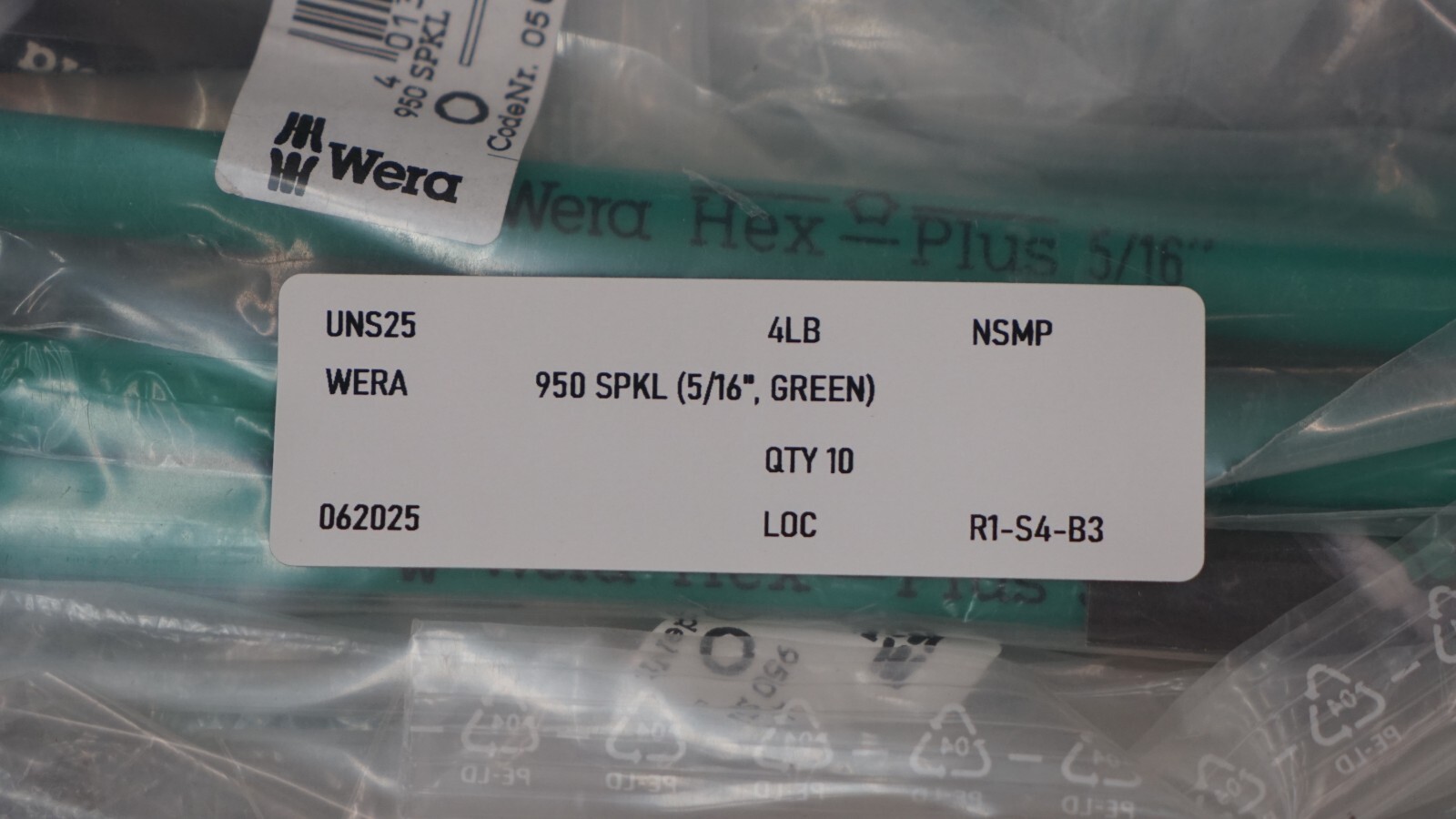 Wera 950 SPKL Ball End Hex Key, 5/16″ L-Key, Green (QTY 10)