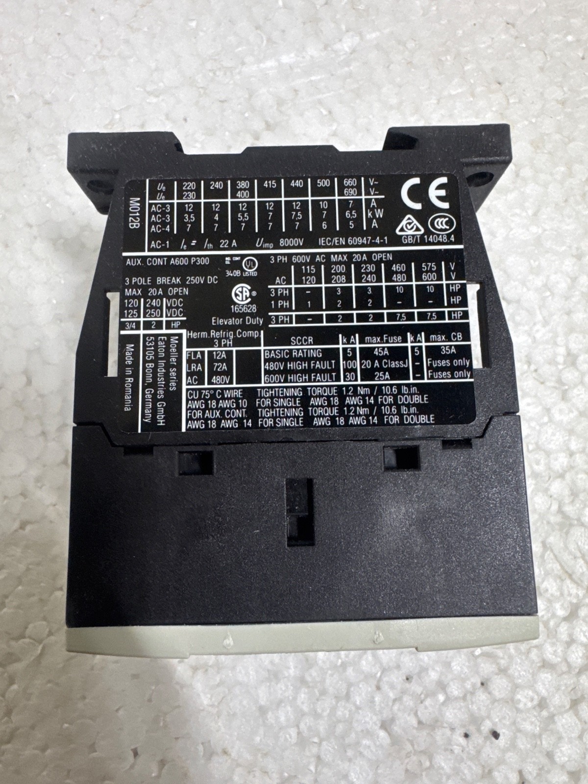 LOT 3 PCs Eaton XTCEC012B10TD DILM12-10 Contactor 24VDC