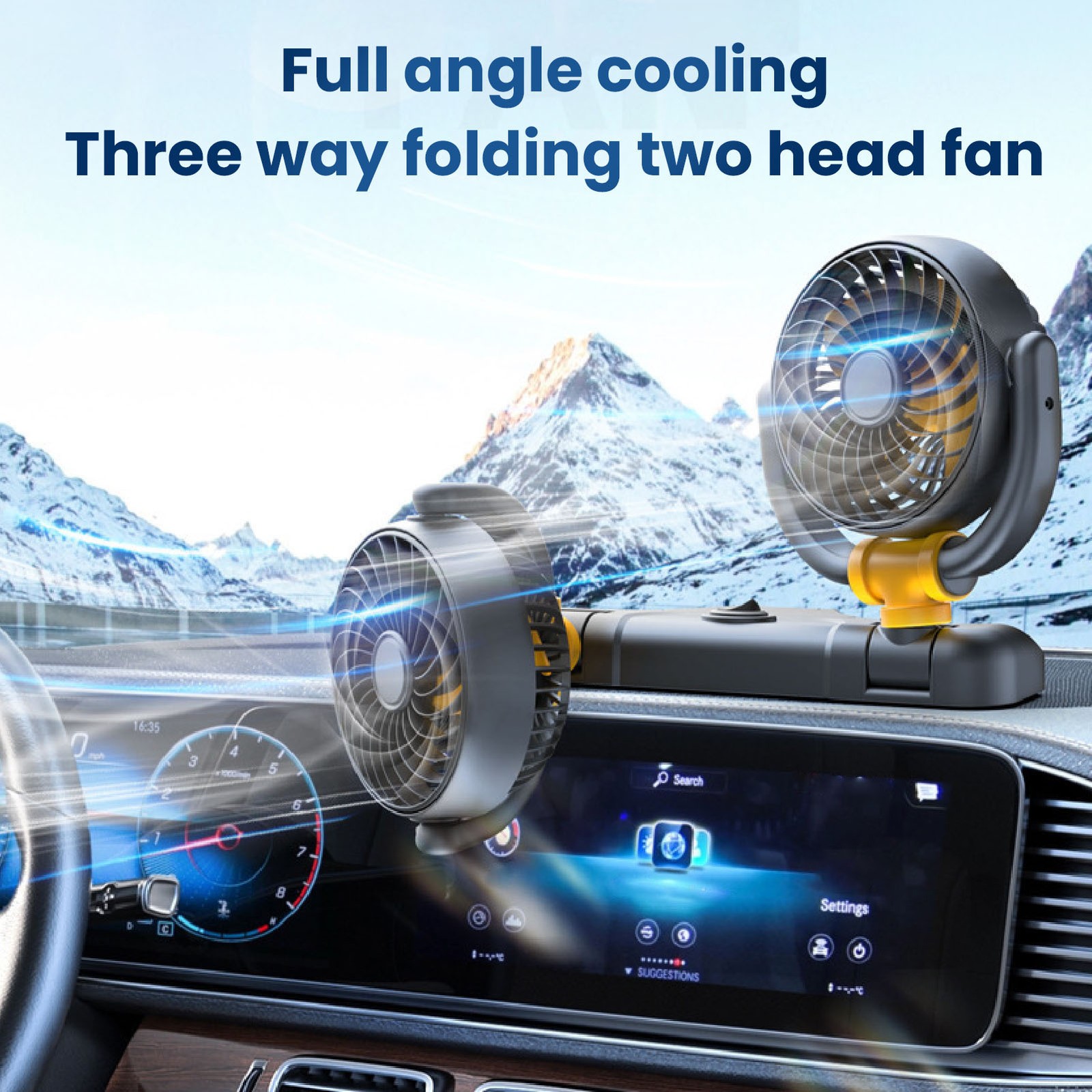 DC12V Dual Head Car Fan Adjustable 2 Speed 360° Rotation Dashboard Mount f3w2