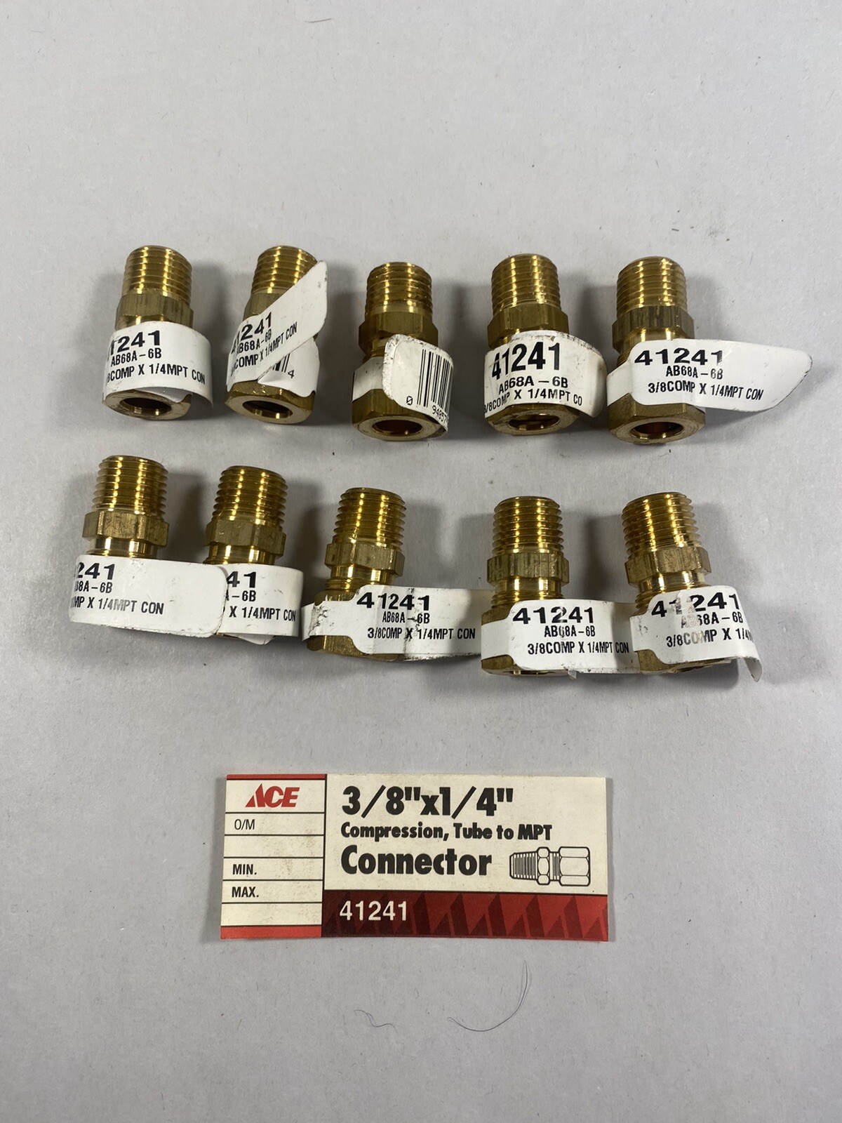 NEW ACE 41241 3/8″ x 1/4″ Compression Tube To MPT Connector Fitting Lot Of 10