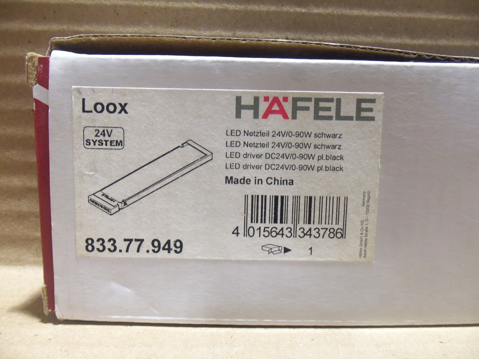 New Hafele 833.77.949 Loox 24V LED Netzteil 24v/90W