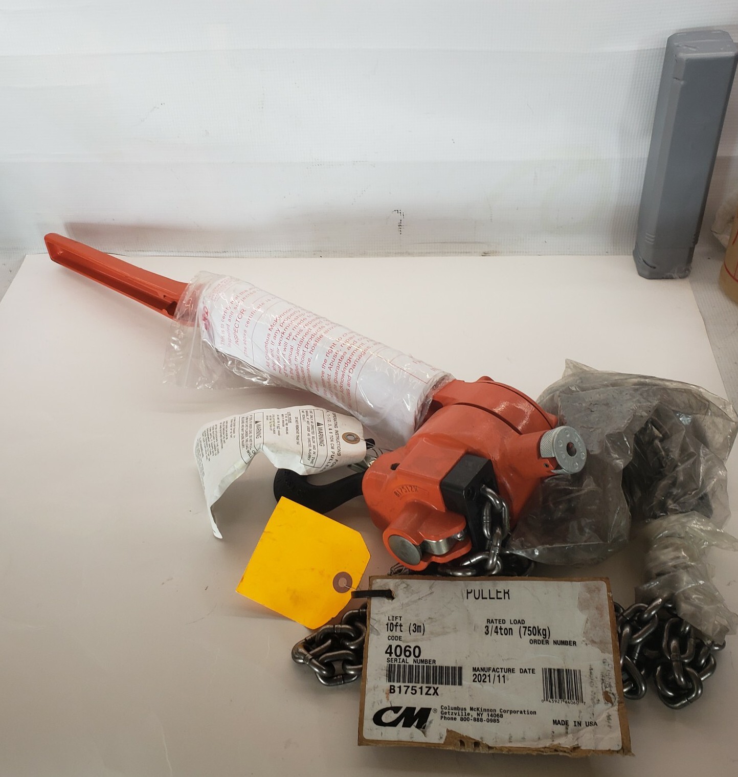 CM 4060 Manual Lever Hoist: 1,500 lb Limit, 58 lb Pull to Lift Load, 1 Chain