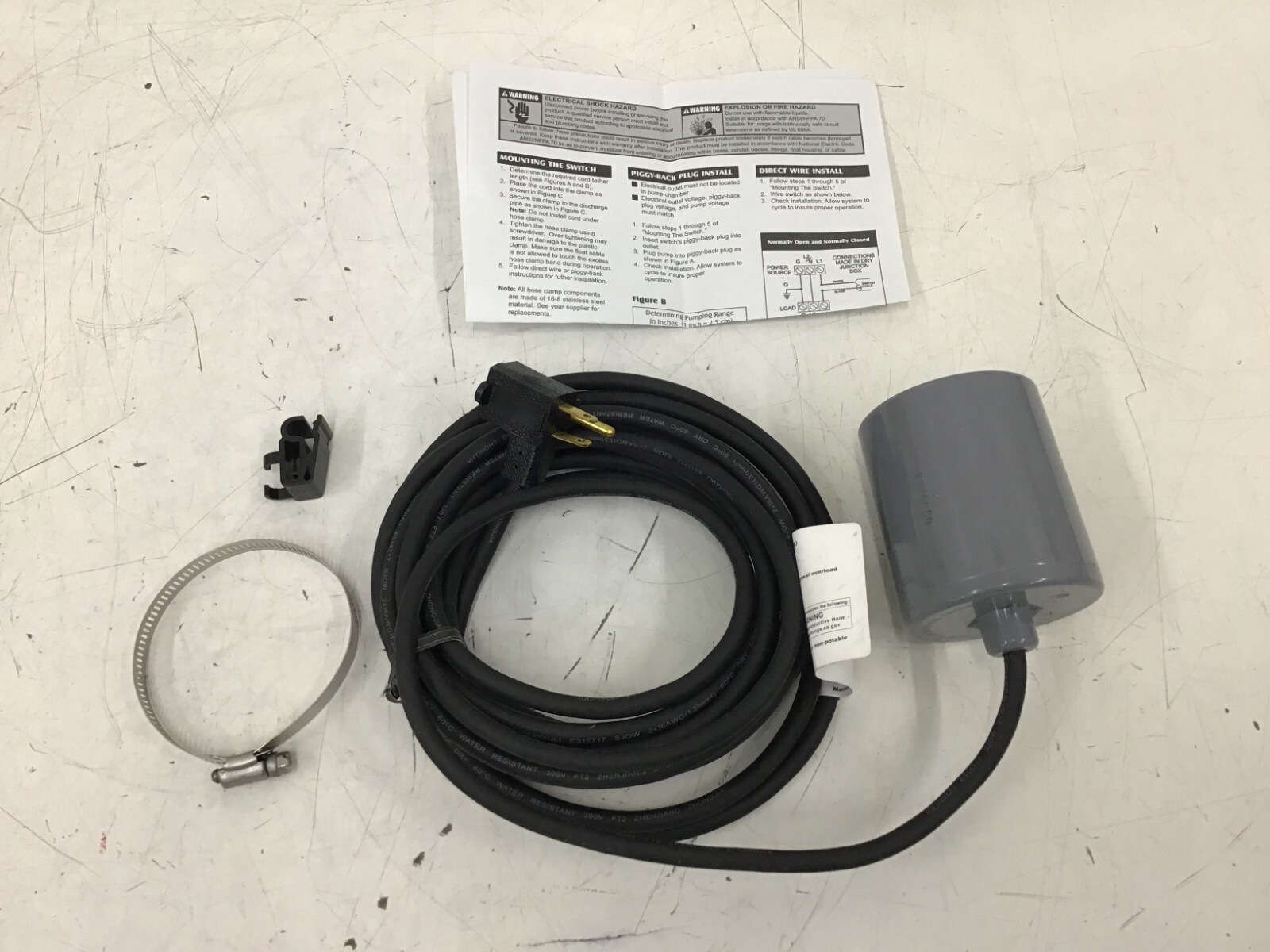 DAYTON – 106923XA-GIS Float Switch 20 Ft Fits BARNES PUMPS/Dayton Brand