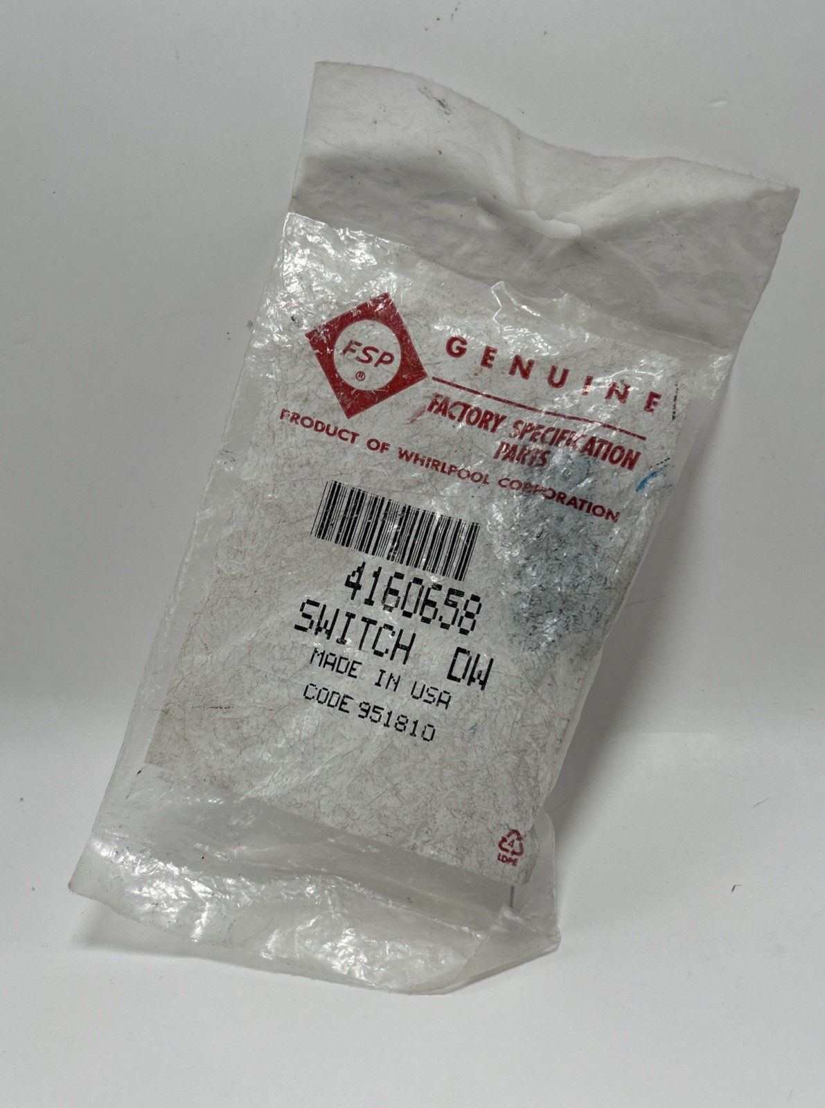 4160658 Whirlpool Dishwasher Switch New.