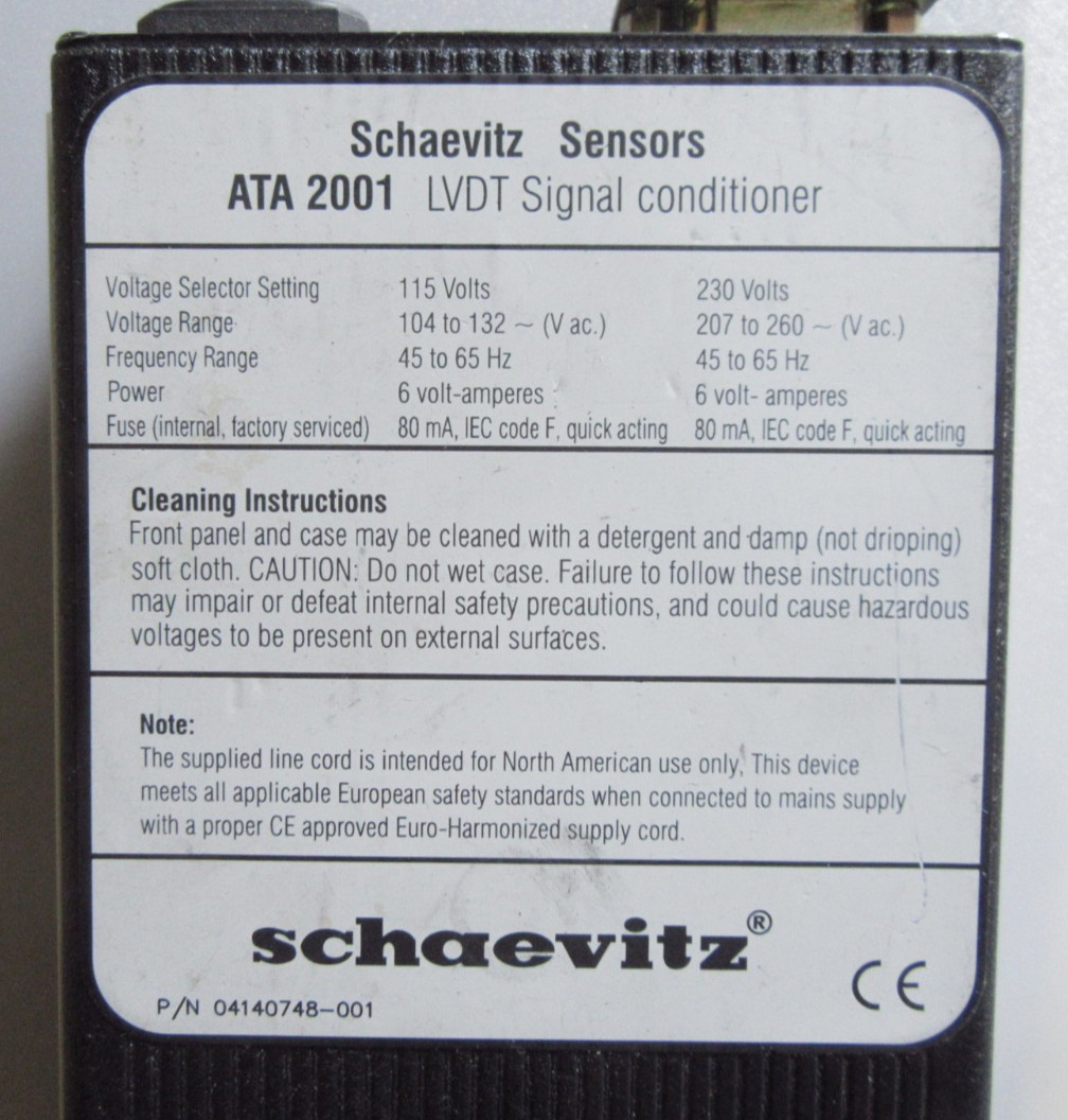Schaevitz Sensors 02291327-000 LVDT Signal Conditione 110-120V ATA2001