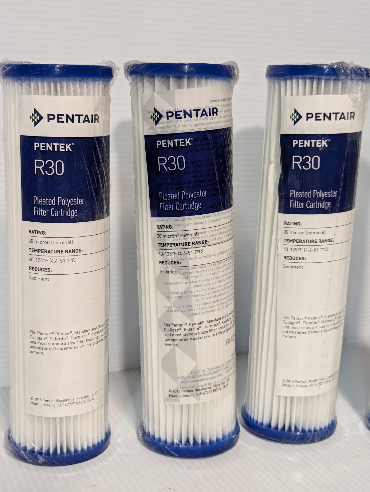 Lot of 4: Asstd. Pentair Pentek R30, R50 Pleated Filter Cartridges, 30-50 micron