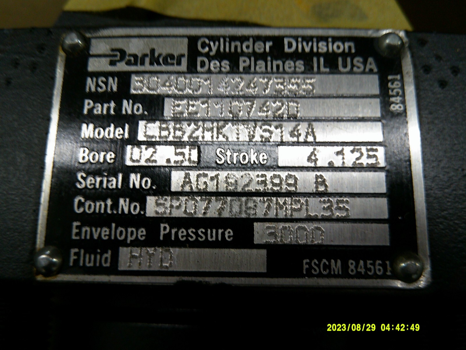 Parker Hydraulic Cylinder EE110742D 2.50″ Bore 4.125″ Stroke