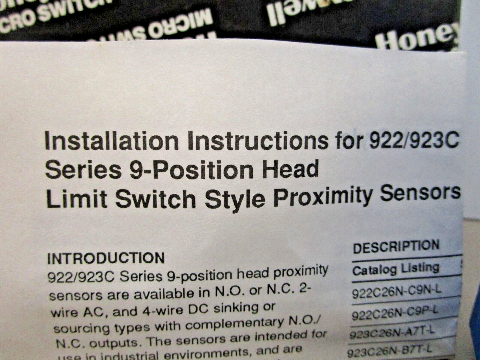 Honeywell 923C46N-A7T-L Micro Limit Switch Style Proximity Sensor Series 923C