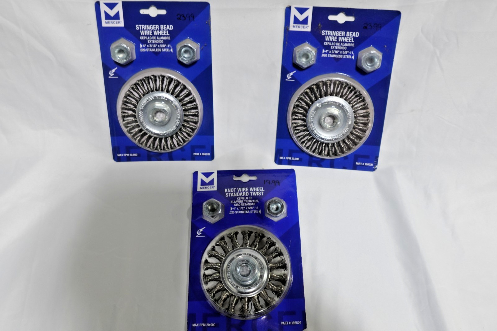 2 Stringer bead wire wheel and 1 Knot wire wheel standard twist