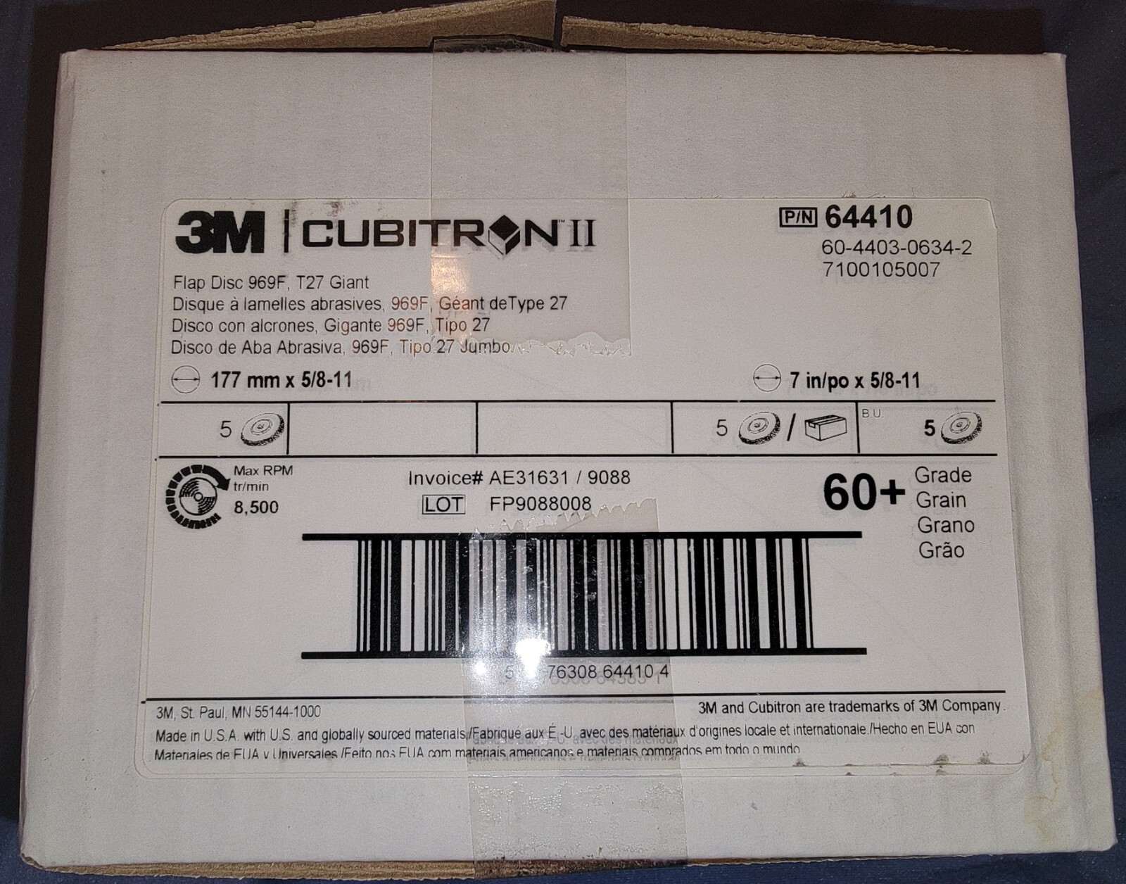 Lot of 5 – 3M Cubitron II Flap Disc 969F, T27 Giant 7″ x 5/8-11 60+ Sanding Disc