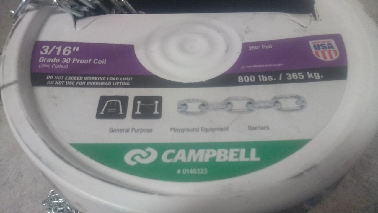 Campbell T0140323 3/16 In 250 Ft Length Grade 30 Coil Chain