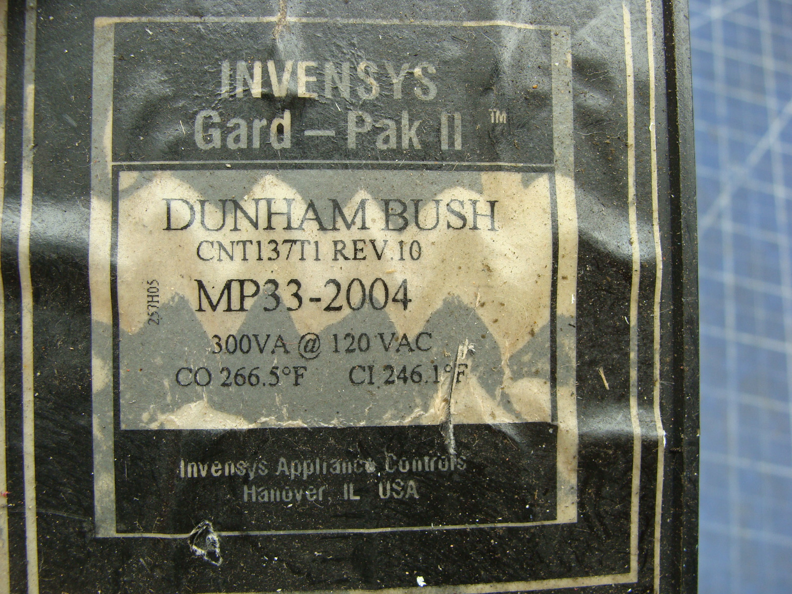 INVENSYS GARD PAK II / DUNHAM BUSH CNT137T1 REV 10 MP33-2004 300VA @ 120 VAC