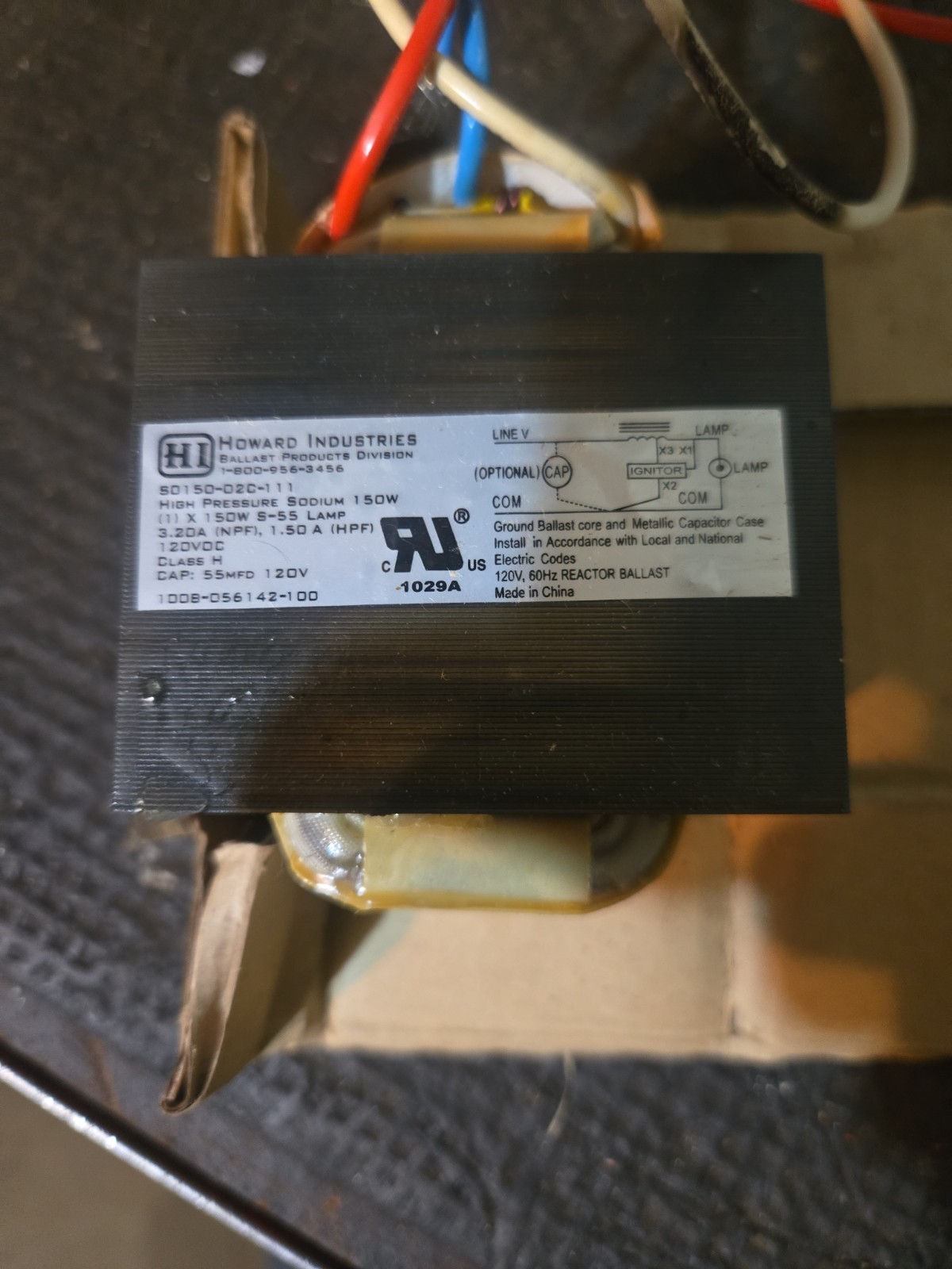 HOWARD INDUSTRIES S00150-02C-111 HIGH PRESSURE SODIUM BALLAST