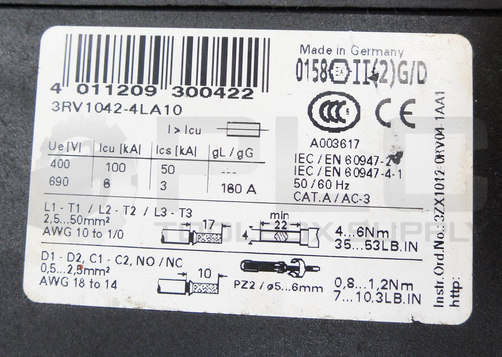 SIEMENS 3RV1042-4LA10 CIRCUIT BREAKER 690V 70-90A