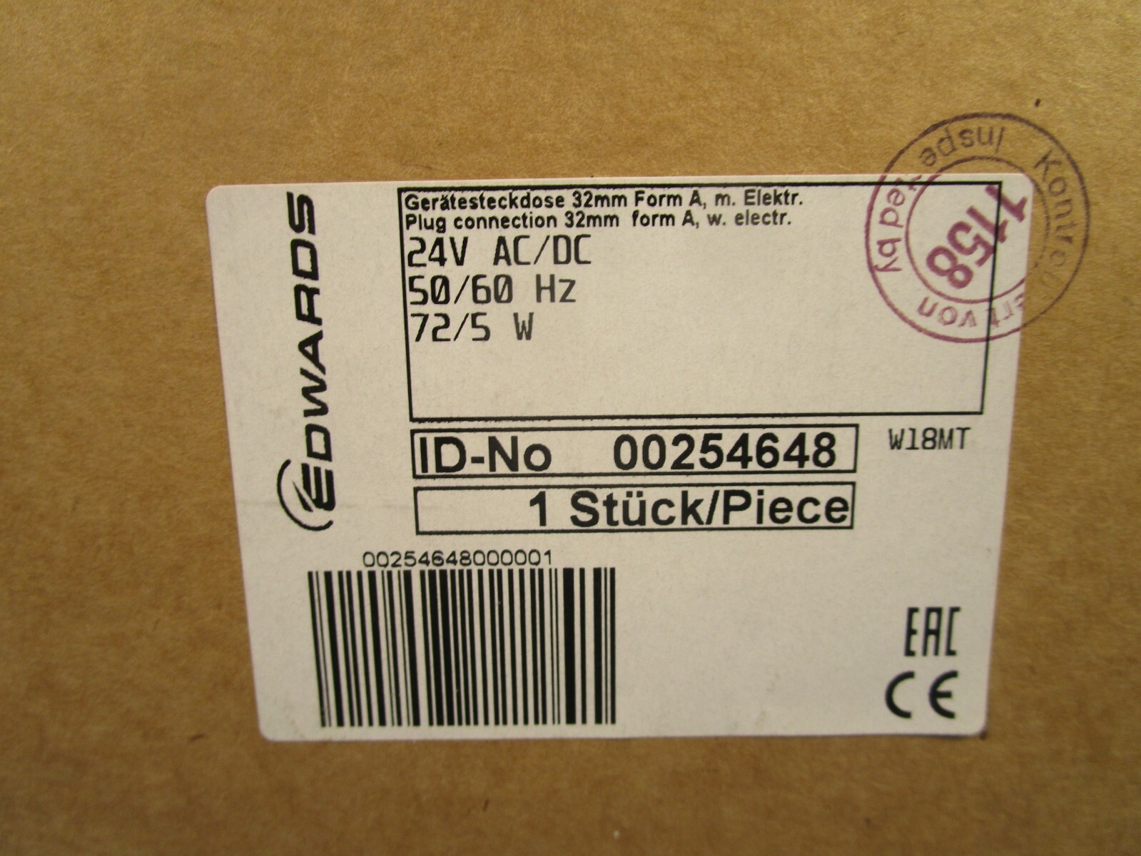 EDWARDS C41780200, LCPV16EKA 24V AC/DC Solenoid Operation Isolation Valve,24v