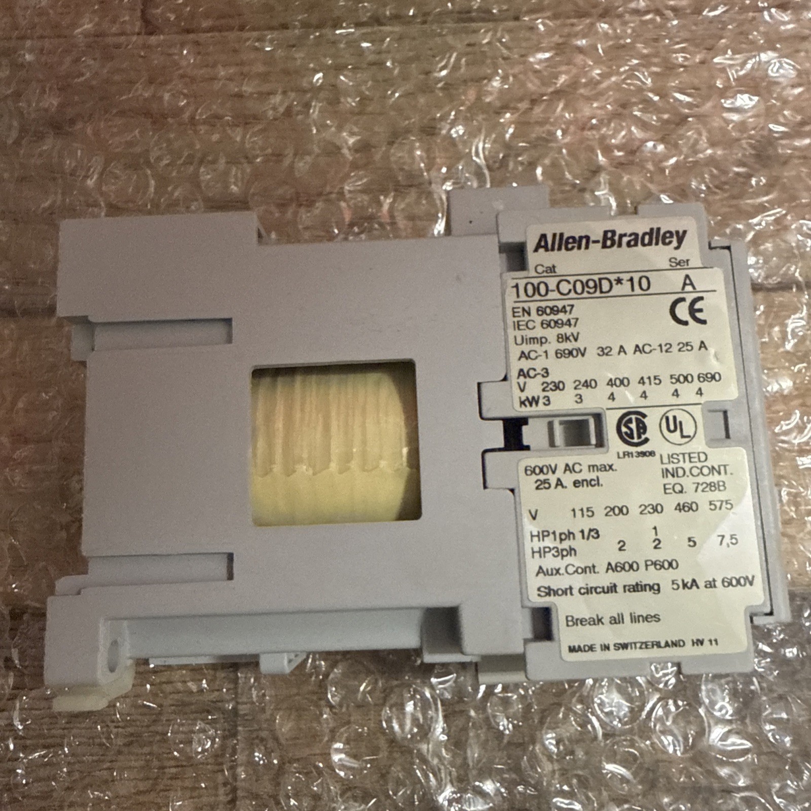 ALLEN BRADLEY 100-C09DJ10 CONTACTOR 9A 24V DC COIL W/DIODE 100C09DJ10