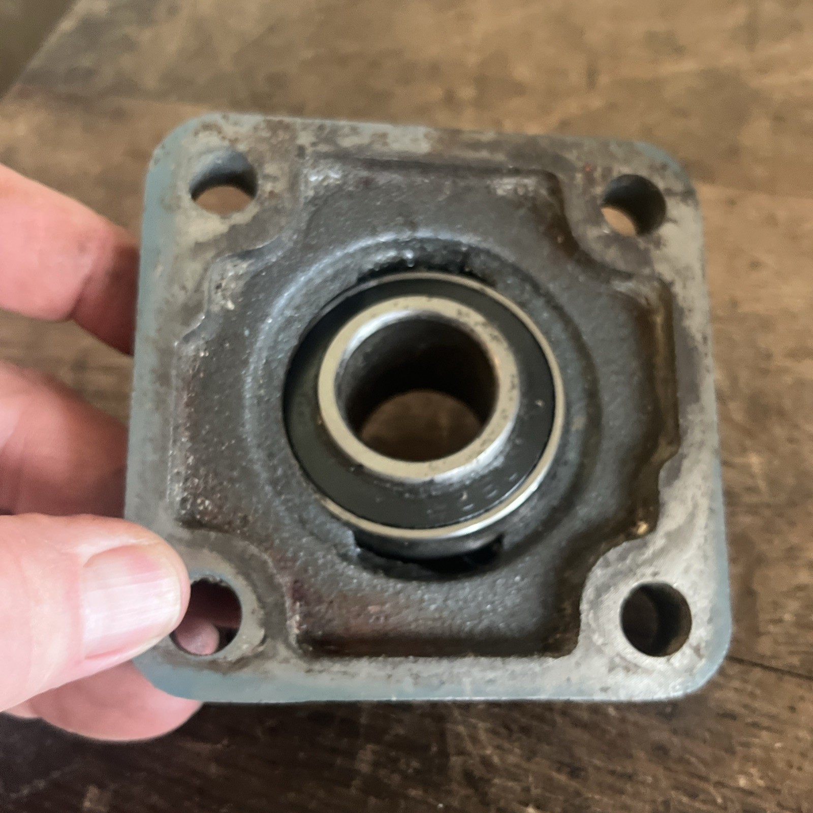 AMI F205 Four Hole Flanged Bearing, W/ ASAHI UO205-16 Insert Bearing Used