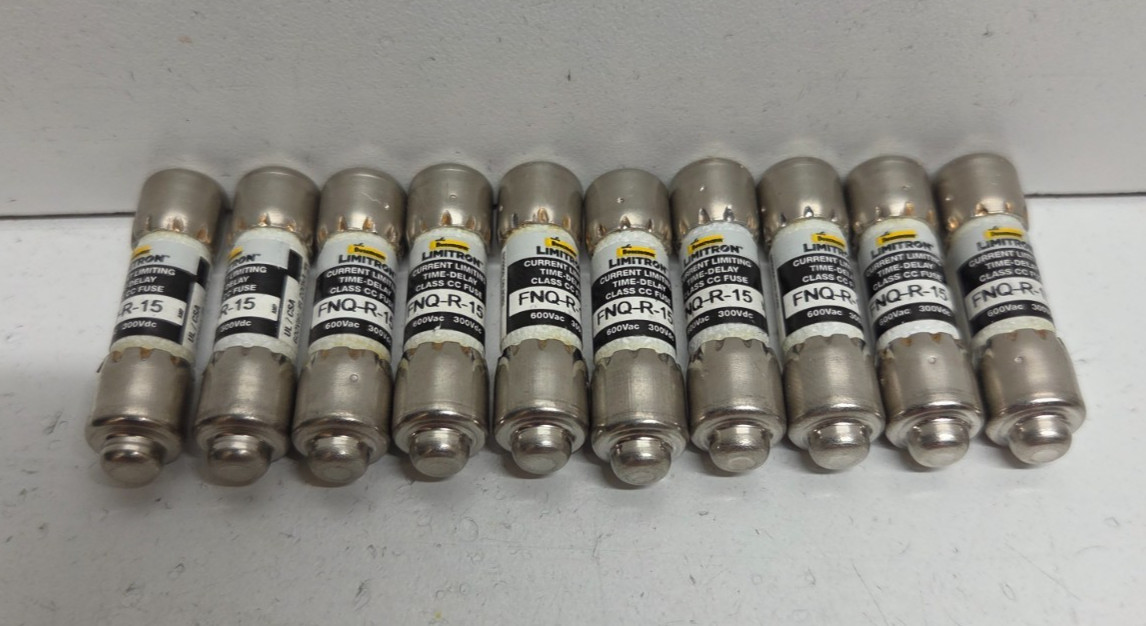 LOT OF 10 NEW NO BOX! BUSSMANN LIMITRON 15A 600V CC CLASS FUSES FNQ-R-15