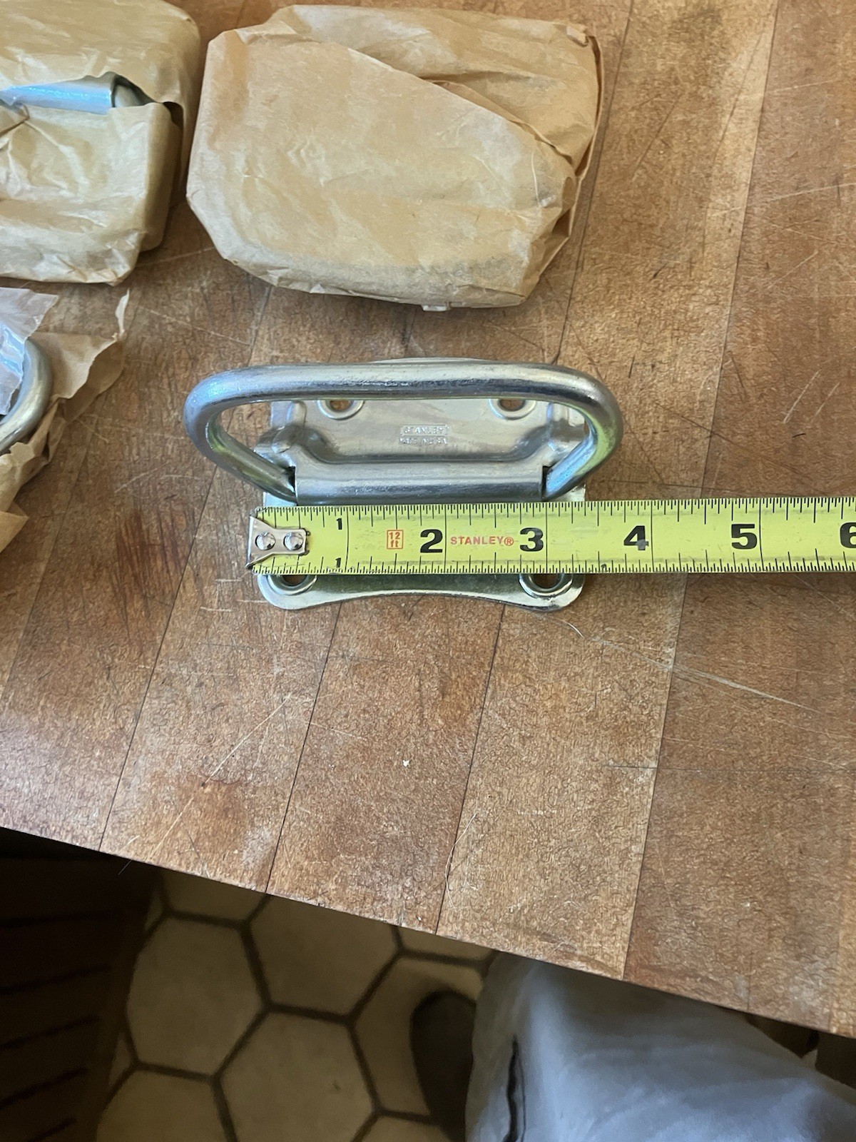 NOS Vtg. 3 Pairs Stanley 1205 US2C Steel Zinc Plated Chest Handles No. 3 1/4 USA