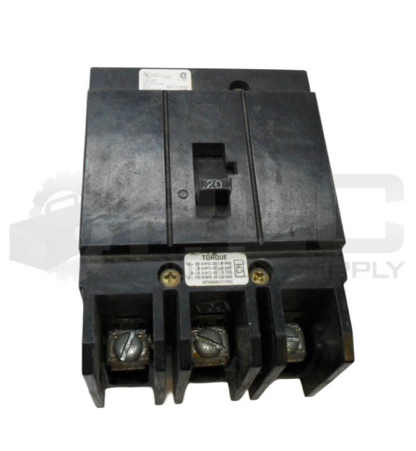 CHALLENGER CH3020 CIRCUIT BREAKER 3 POLE 20A 480VAC 250VDC