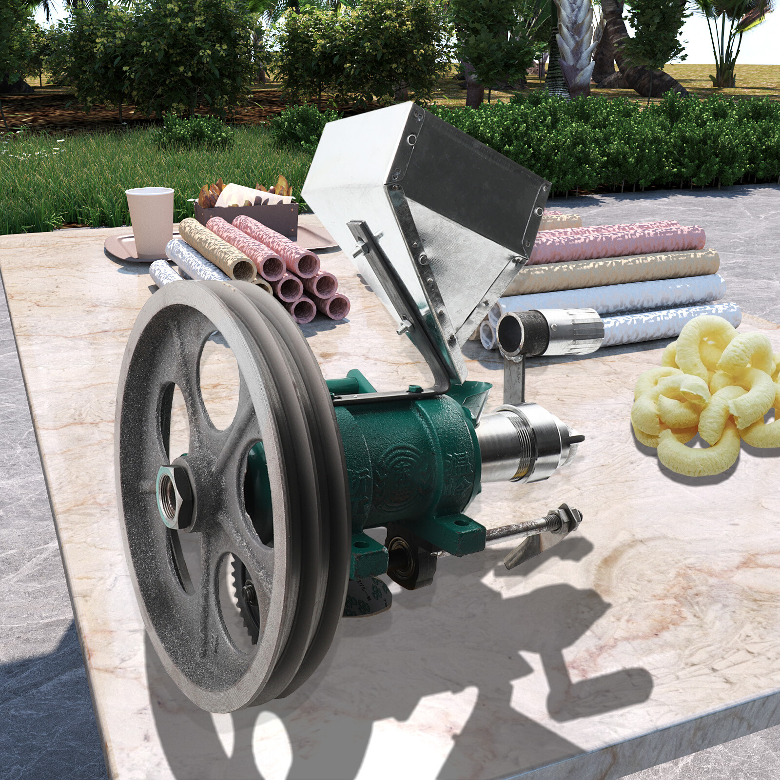 Puffed Food Extruder for Making Cornflakes, Hollow Sticks Made of Corn and Rice