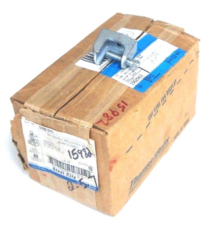 BOX OF 50 NEW STEEL CITY 500-SC GALVANIZED MALLEABLE IRON BEAM CLAMPS 1/4″