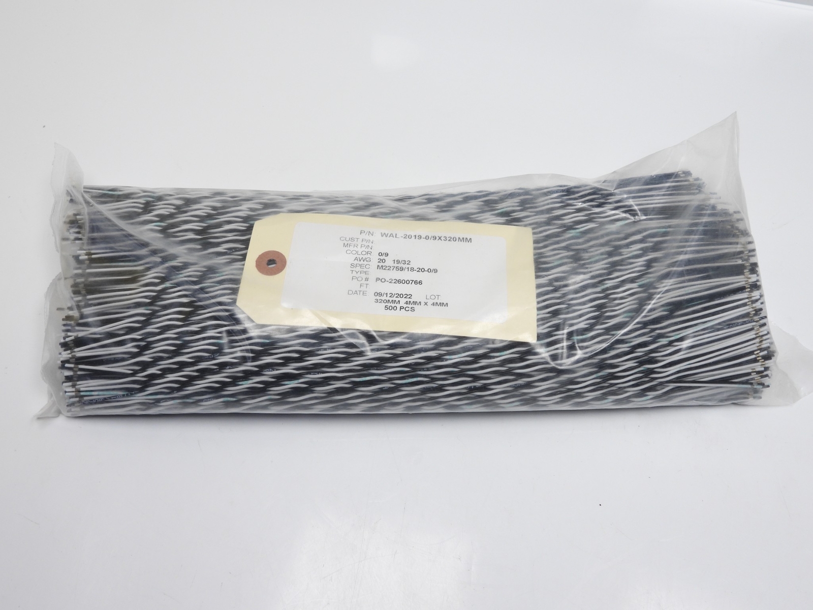 500pcs Mil-Spec Wire M22759 18-20-0/9 Wire 20 AWG 19/32, 2-Conductor Black/White