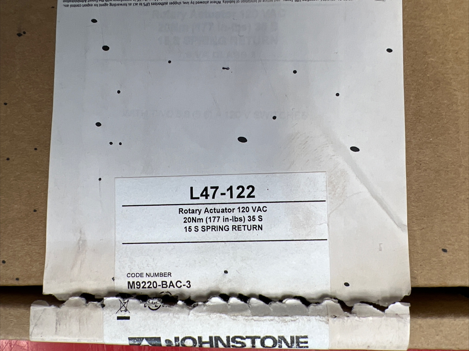 Johnson Controls M9220-BAC-3 /Johnstone Supply L47-122 Actuator