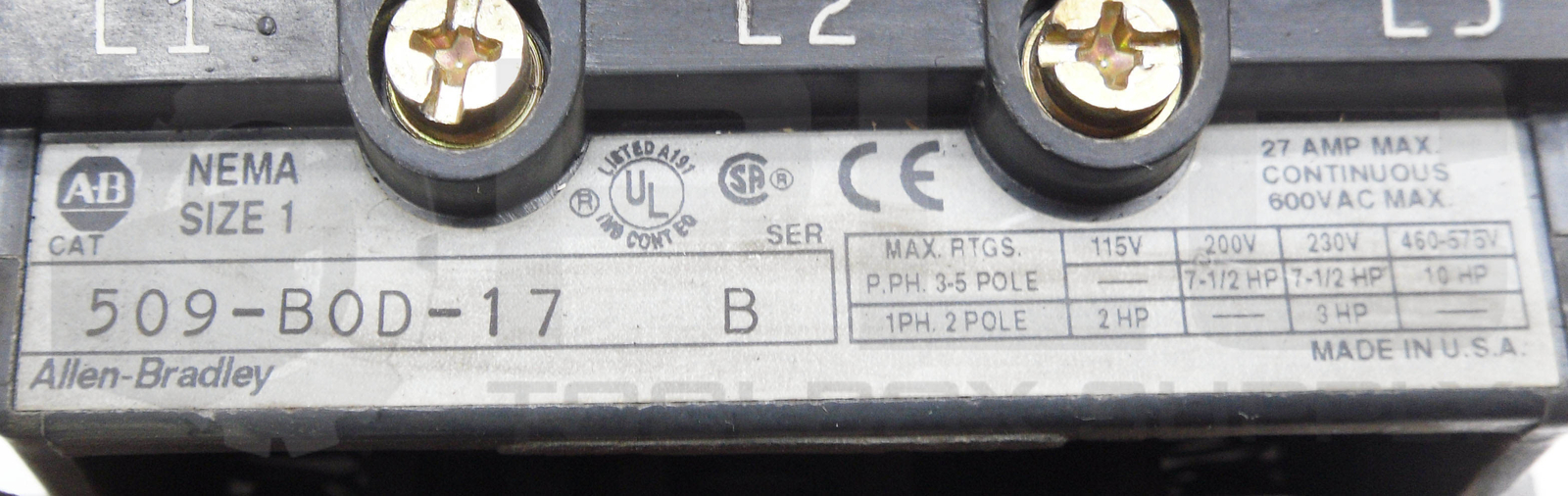 ALLEN BRADLEY 509-BOD-17 /B STARTER W/ 42185-800-01 W/ CB236 W/ 595-A /B
