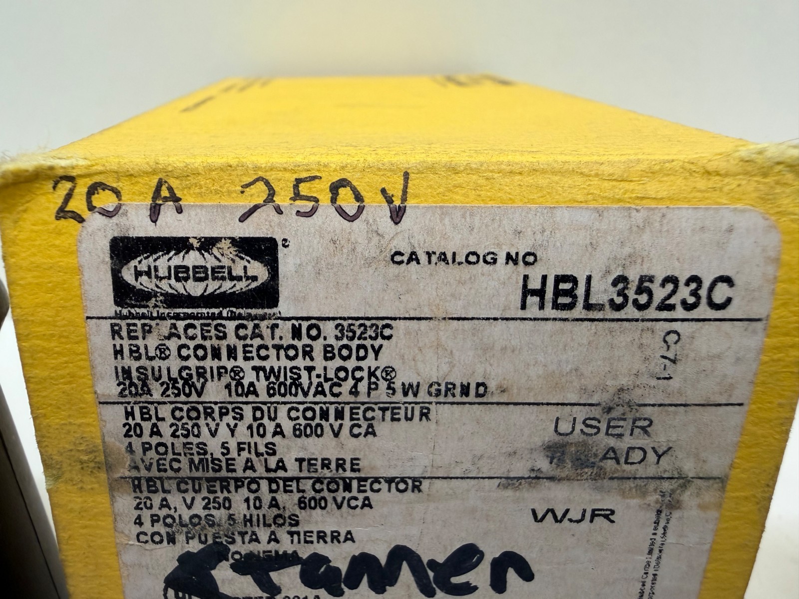 NEW OLD STOCK! HUBBELL 20/10A 250/600V TWIST LOCK CONNECTOR HBL3523C