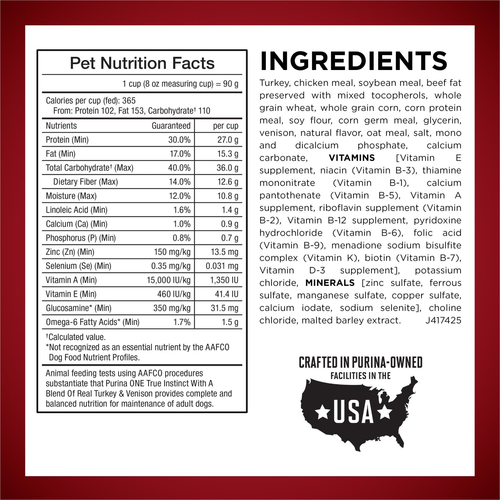 Purina ONE True Instinct With A Blend Of Real Turkey and Venison Dry Dog, 36 lb