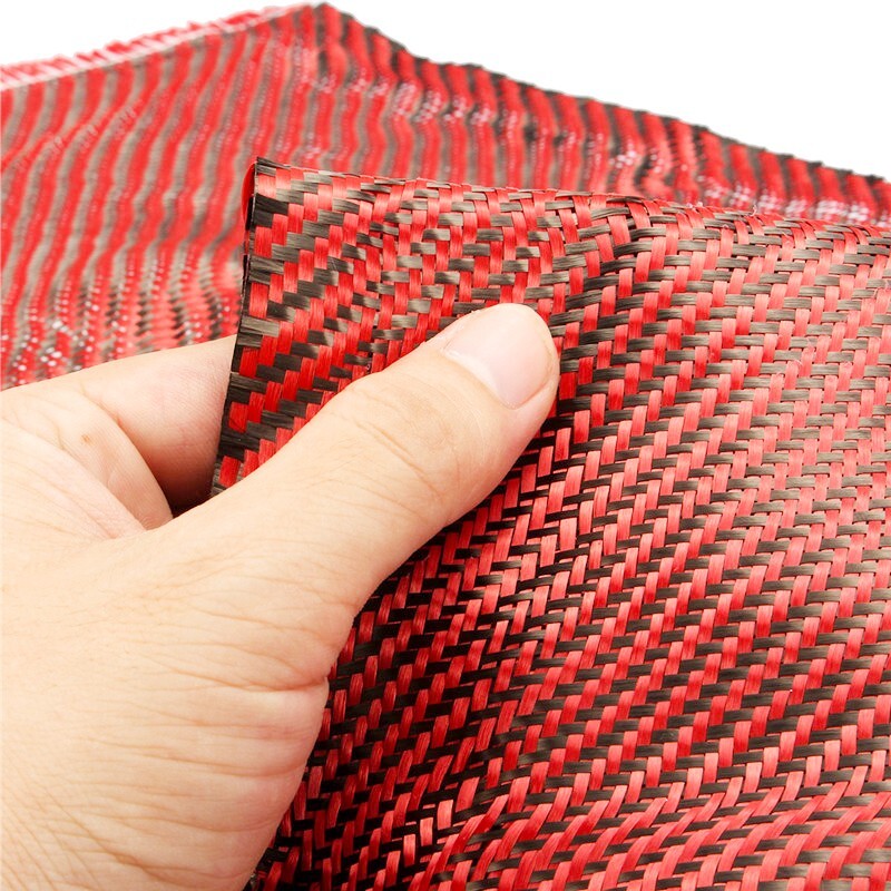 12″ x 5FT Twill Weave Black Red Carbon Fiber Fabric Cloth (3K, 9oz, 12″x59″)
