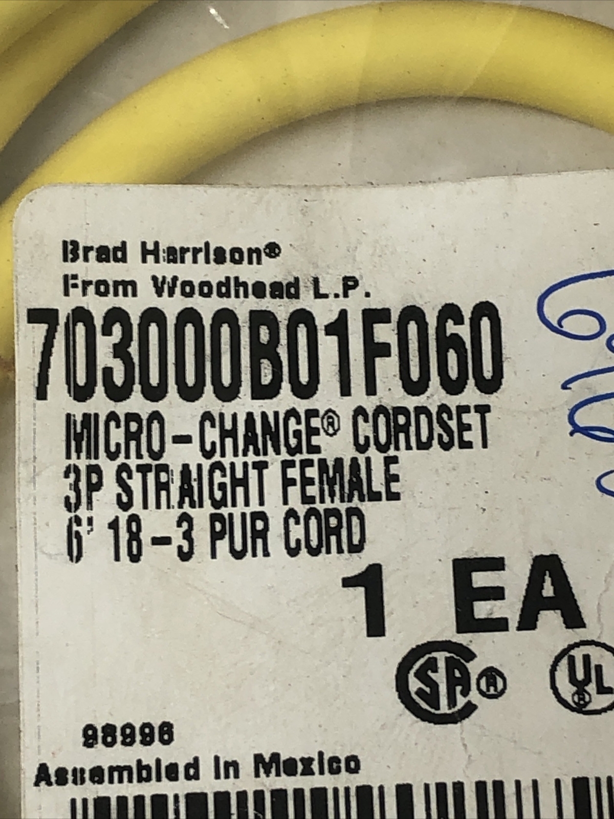 Brad Harrison Woodhead Connectivity 703000B01F060 Micro-Change 3P Female Cord