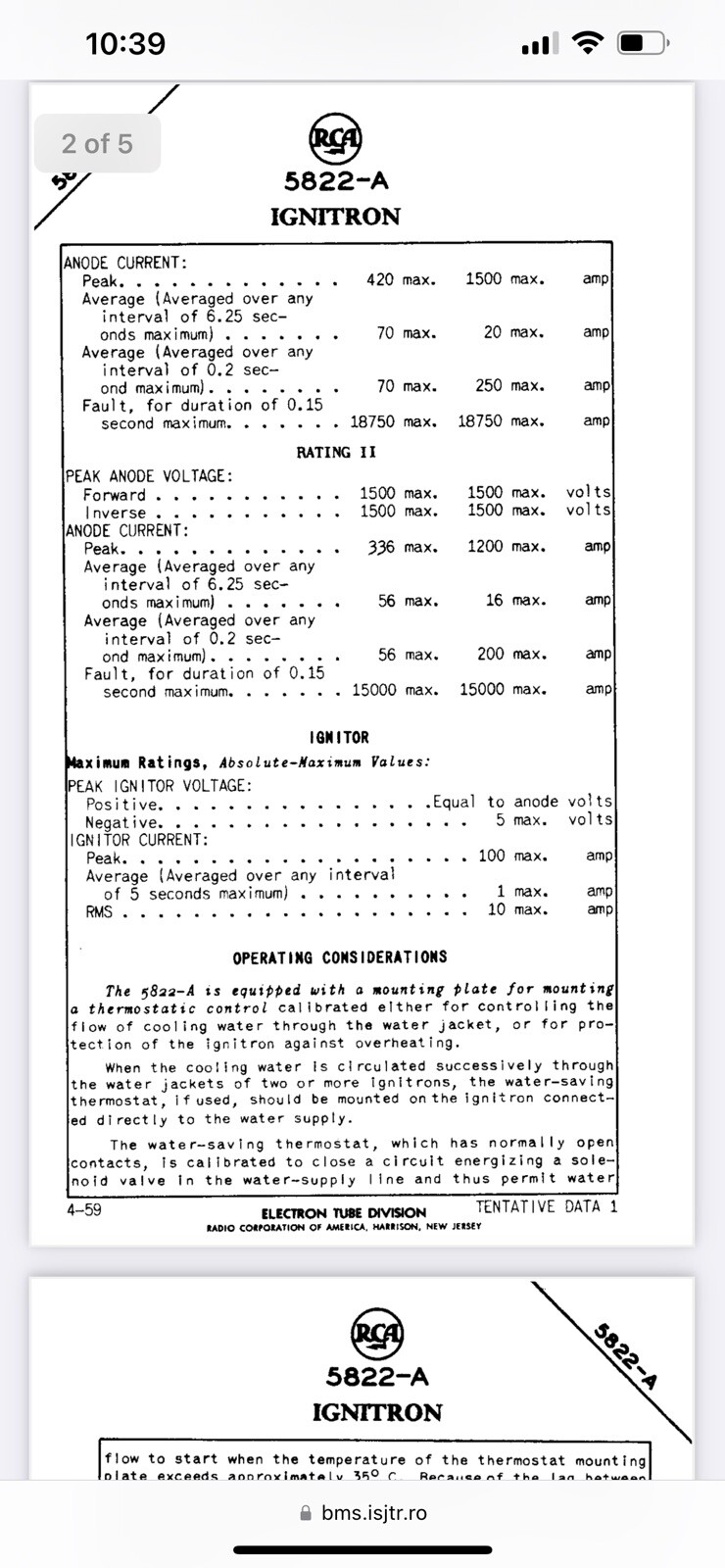 GE GL-5822-A Ignitron ATER-COOLED, STEEL-JACKETED, MERCURY-POOL-CATHODETYPE USA