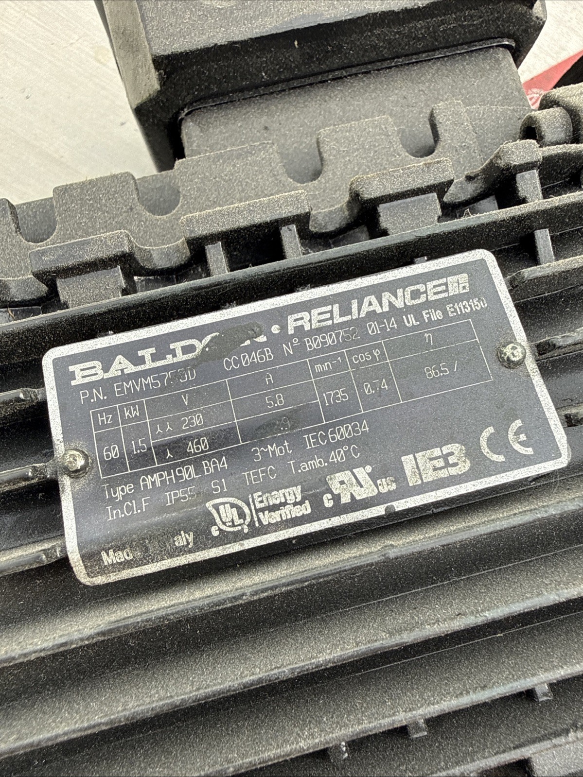 Baldor Reliance EMVM5700D 1.5 KW 2.0 HP Rebuilt