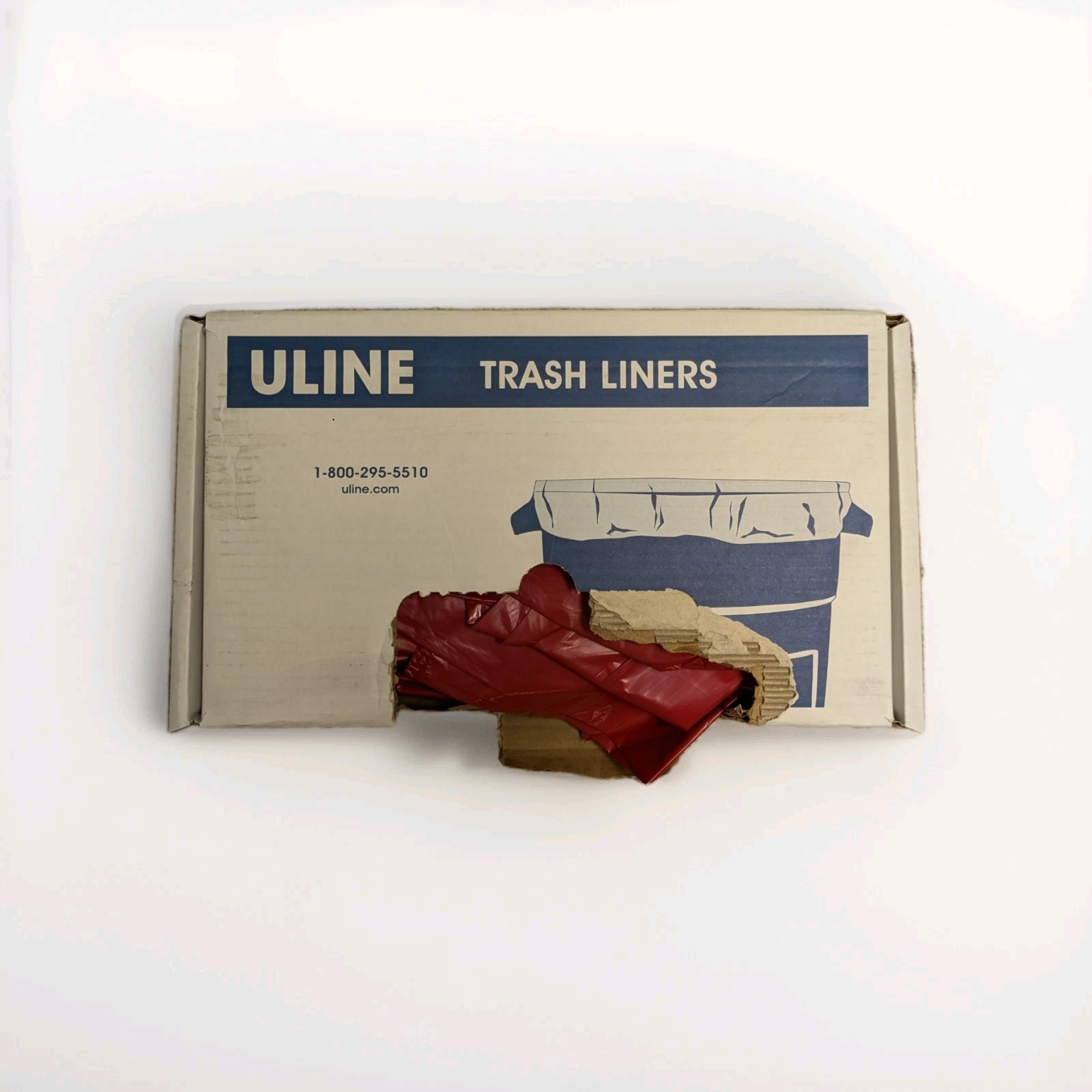 New ULINE S-12984 200 Count Red Biohazard Trash Liners, 7-10 Gallon, open box