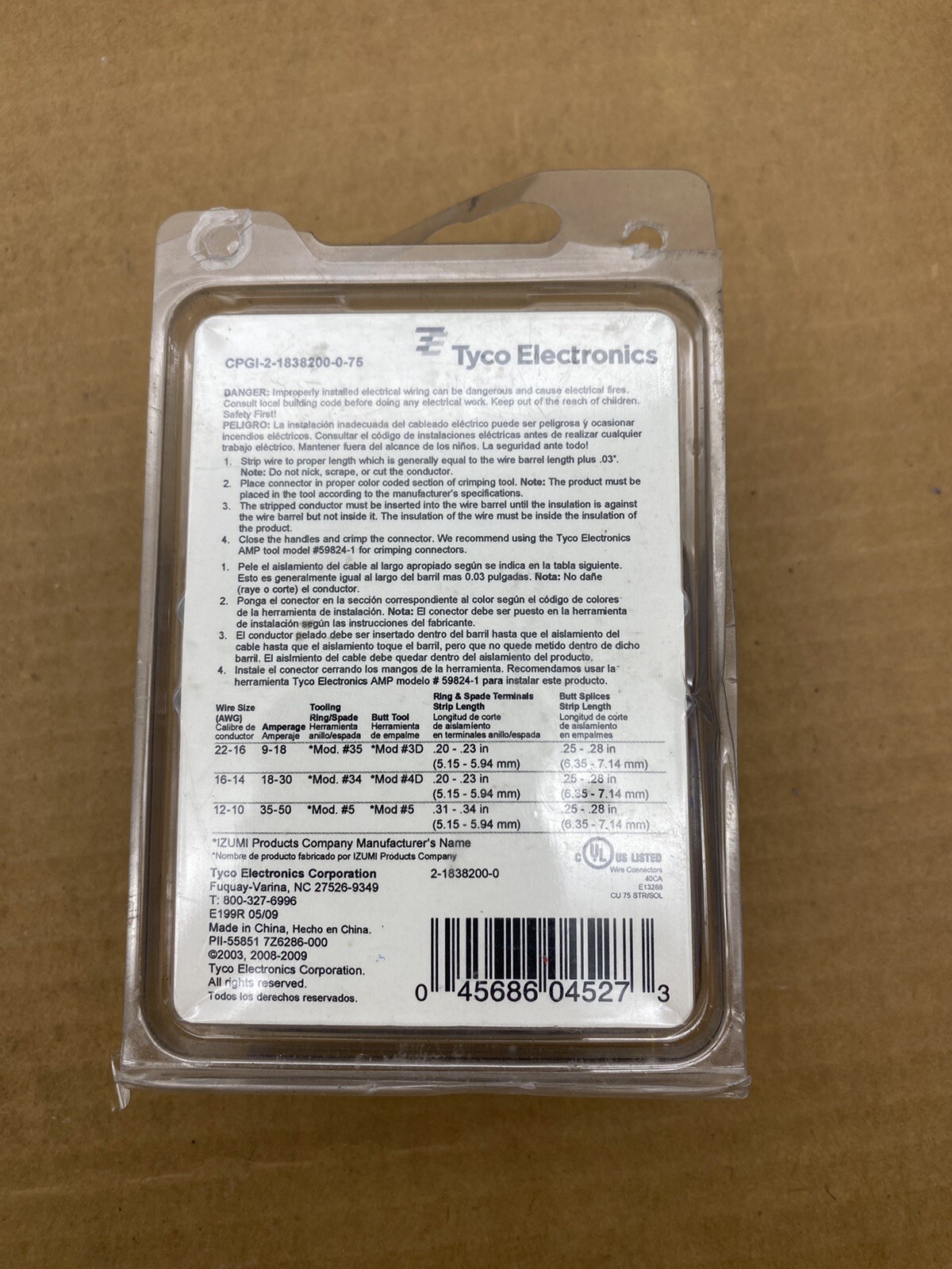 Tyco Electronics CPGI-2-1838200-0-75 Amp Butt Splices 16-14