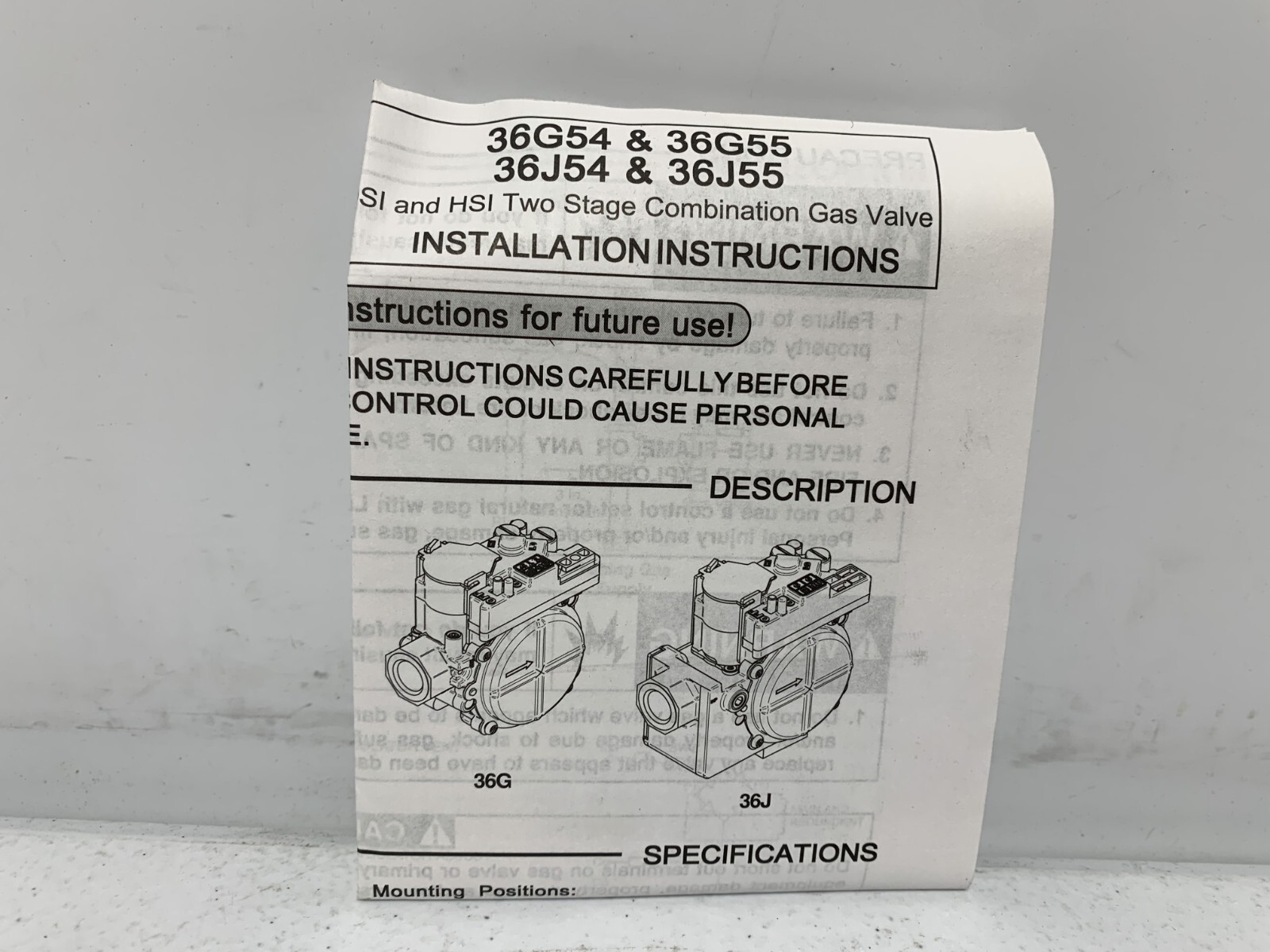 Emerson VAL09030 Manifold Gas Valve 24V 40/60 Hz 1/2 PSI