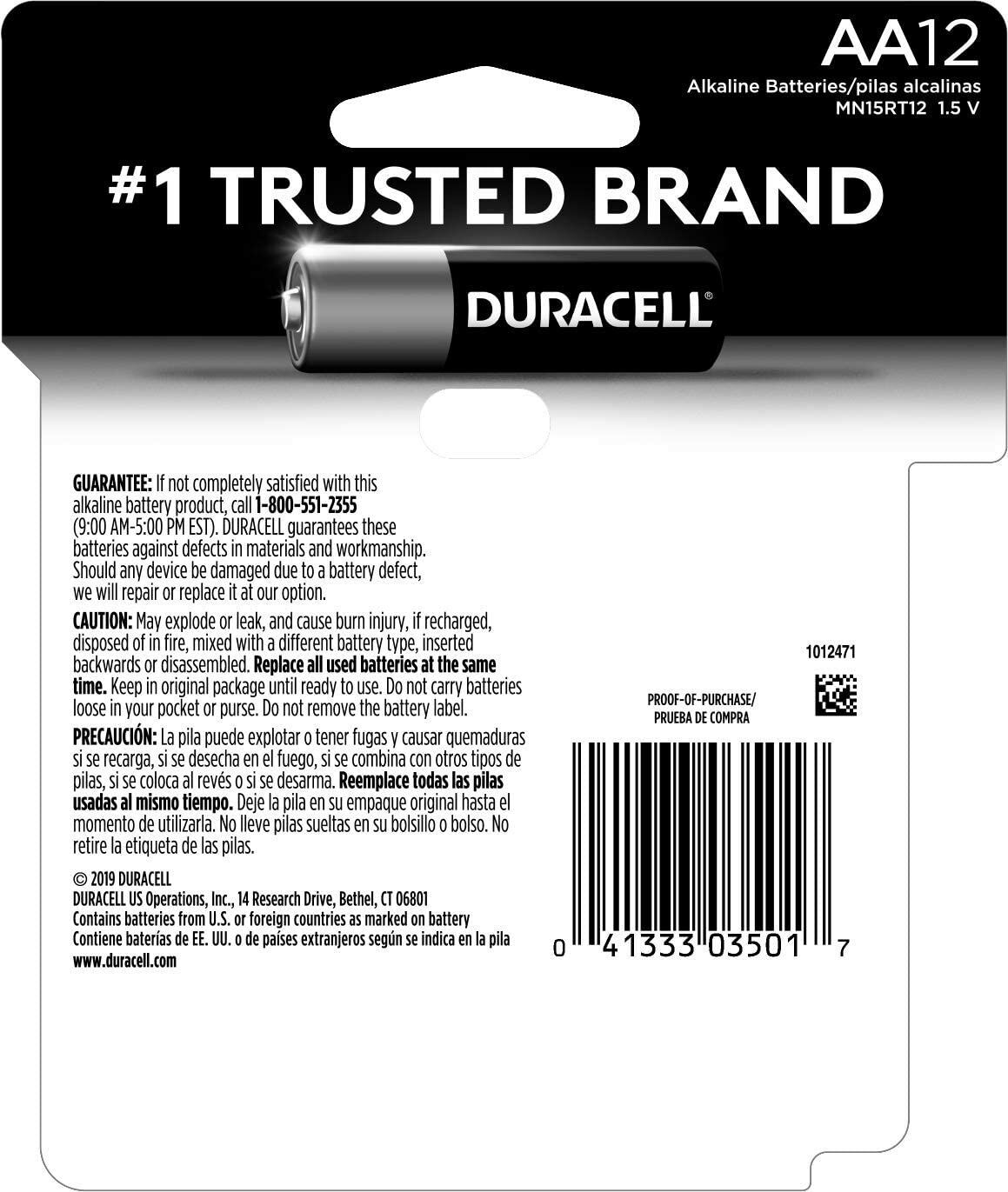 12pcs (AA12 x 1) Duracell Coppertop AA Alkaline Battery 1.5V Lot Exp Date: 2030